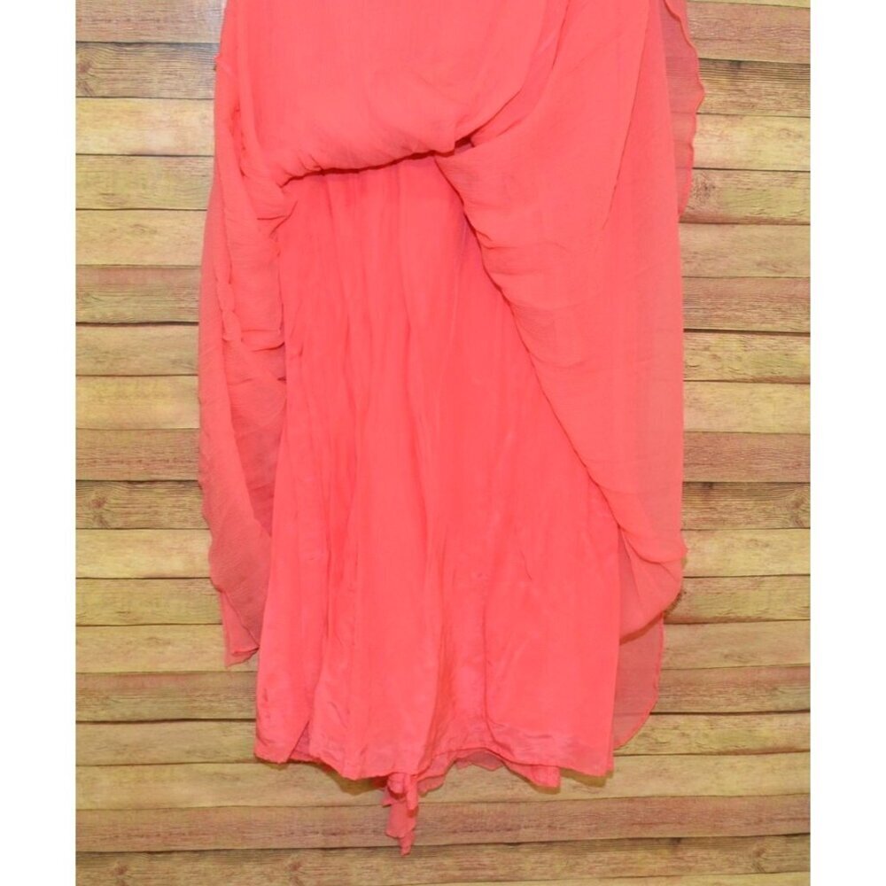 Halston Heritage Chiffon Peach Maxi Dress Womens 2 Silk Strapless Evening Prom - Picture 6 of 12